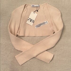 Zara Beige Ribbed Crop Top